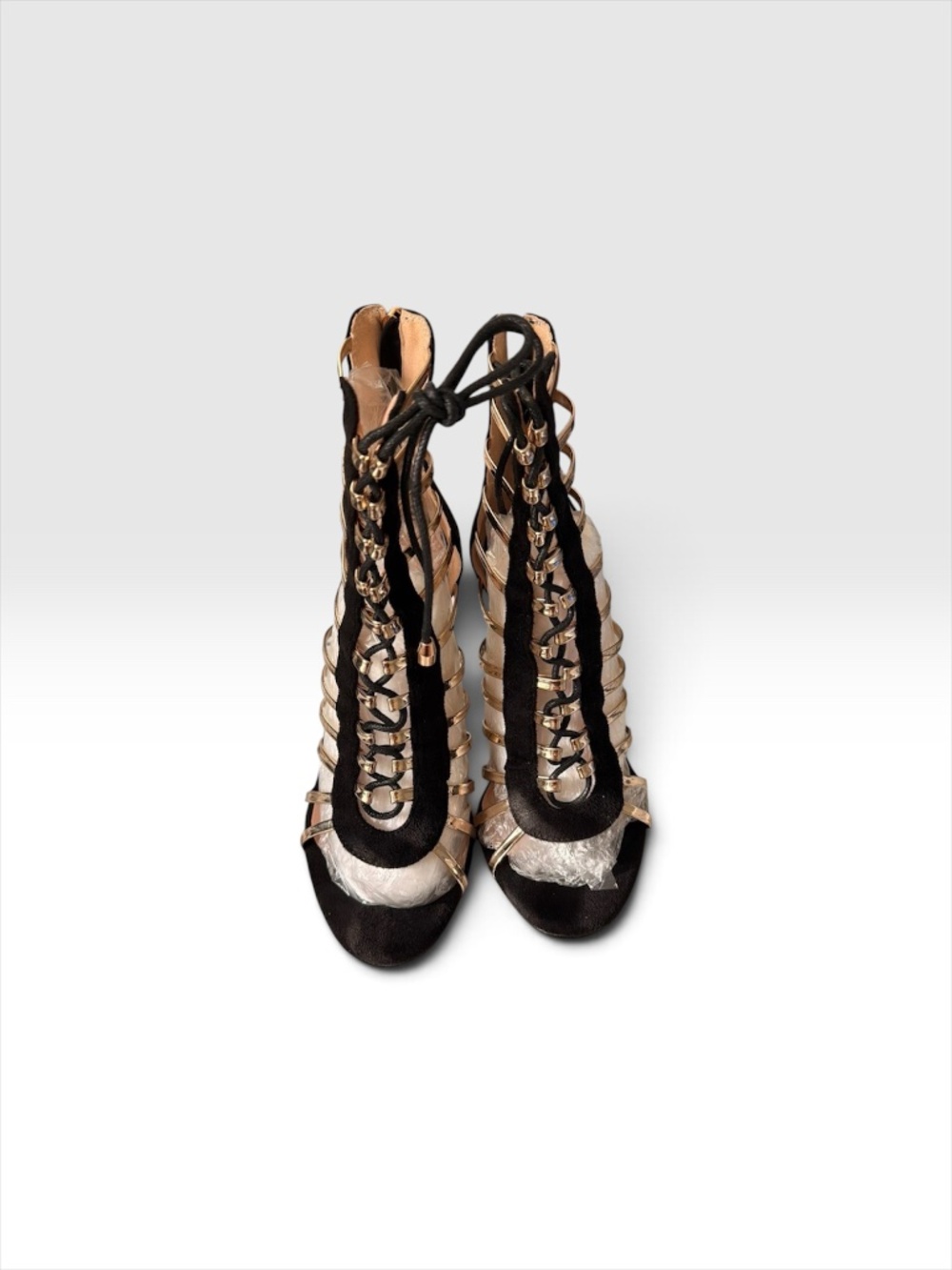 Women's Tassel Lace-Up Heeled Sandals Stylish High Heels In Red & Black